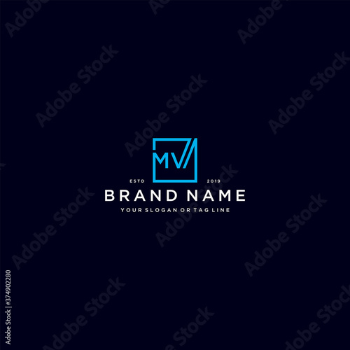 letter MV with a square design vector