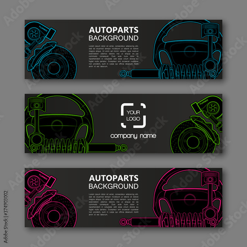 Auto parts banner. Modern template vector design. Vector car service design auto parts template. Header Design Elements. Abstract auto parts banner template background. Collection car service design