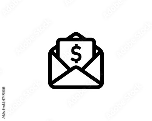 Envelopes with dollar check. Business line icon. Letter with financial payment sign. Vector on isolated white background. EPS 10