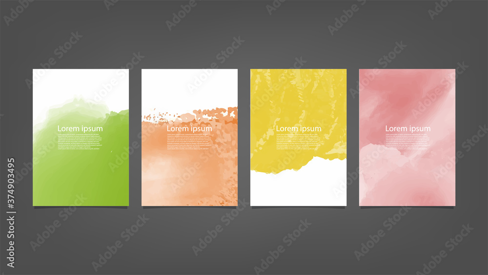 Set of colorful vector watercolor backgrounds for poster, brochure or flyer, Bundle of watercolor posters, flyers or cards. Banner template with painted background