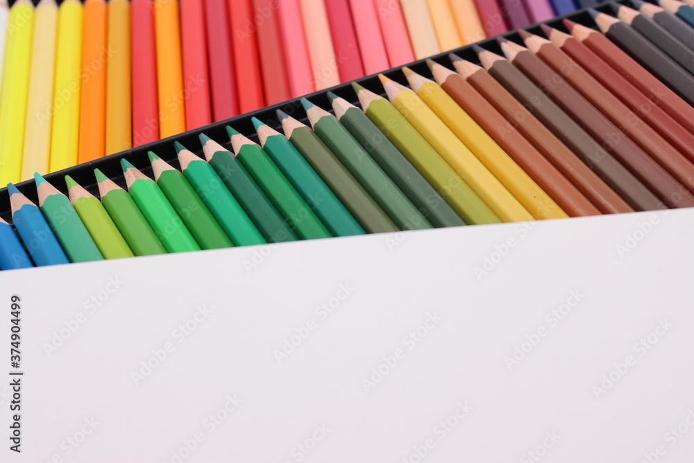 Fototapeta premium Various colored pencils on white background
