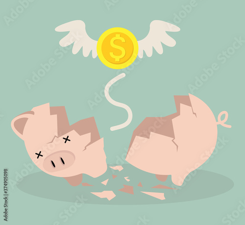 Broken Piggy bank money savings concept of growth
