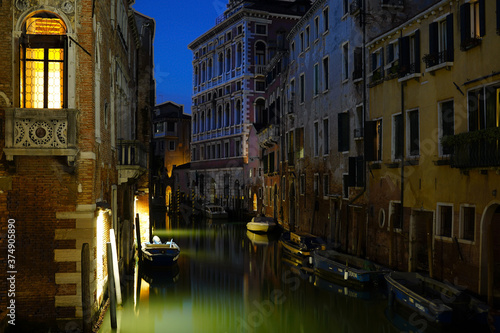 Nightshot of a canal in venice