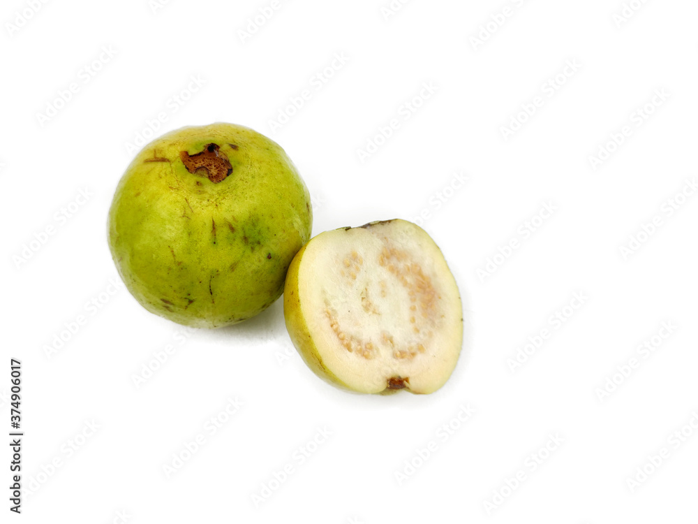 Guava amrud cut slices white pulp with Space for text Guava amrud cut slices white pulp with Space for text