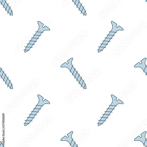 Seamless pattern with doodle screws. Texture with hand drawn bolts. Vector illustration on white background