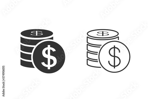 Money Line Icon Set Vector. Payment system. Coins and Dollar cent Sign isolated on white background. 