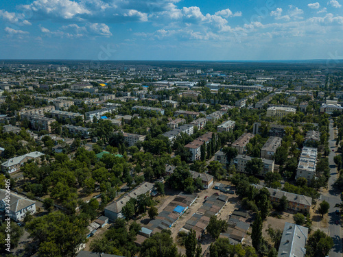 Aerial drone view of small winding streets and roads in Ukraine