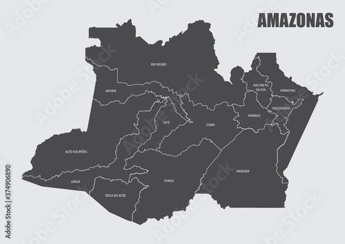 Amazonas State regions map photo