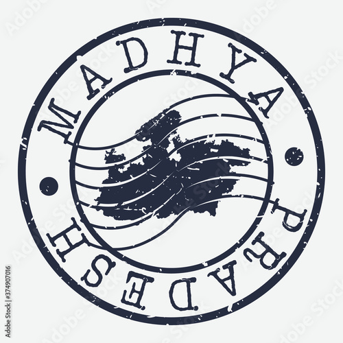 Madhya Pradesh India Stamp Postal. Map Silhouette Seal. Passport Round Design. Vector Icon. Design Retro Travel.