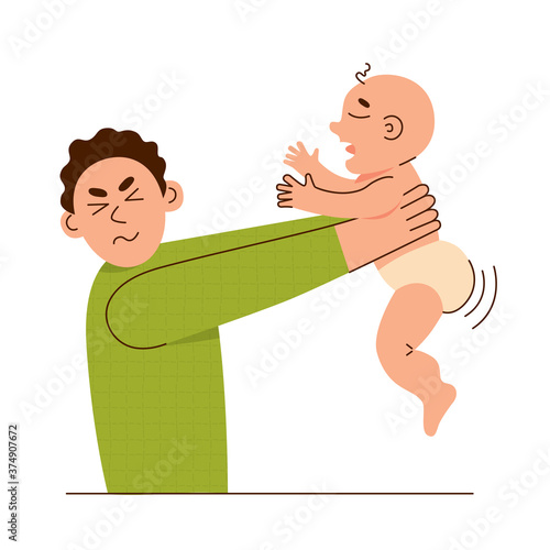 Frustrated father don't want to change diaper to his baby.