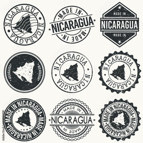 Fotografie Nicaragua Travel Stamp Made In Product Stamp Logo Icon Symbol Design Insignia