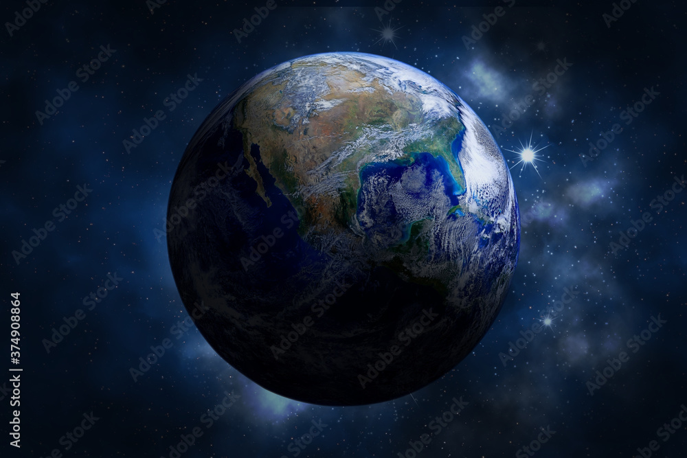 Blue planet earth in space with nebula and stars. (Elements of this image furnished by NASA.)