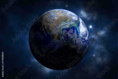 Blue planet earth in space with nebula and stars.  Elements of this image furnished by NASA. 