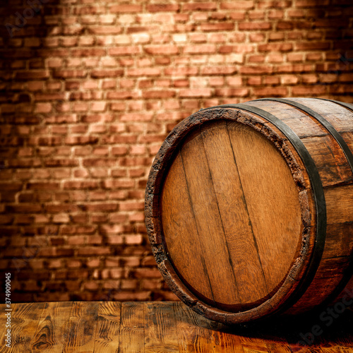 Old wooden barrel and free space for your decoration 