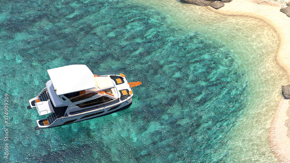 南の海 透明な海 緑の海 浮かぶ小舟 ボート クルーザー Stock イラスト Adobe Stock