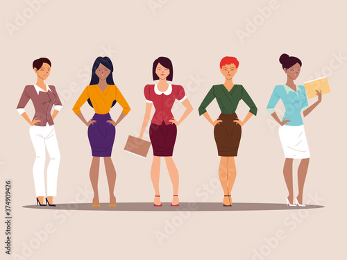 set of elegant businesswomen in different poses