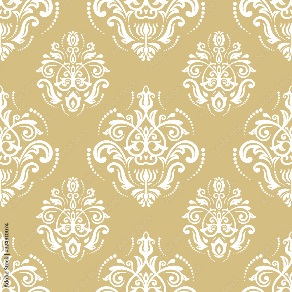 Classic seamless vector pattern. Damask orient ornament. Classic vintage golden and white background. Orient ornament for fabric, wallpaper and packaging Classic seamless vector pattern. Damask orient ornament. Classic vintage golden and white background. Orient ornament for fabric, wallpaper and packaging