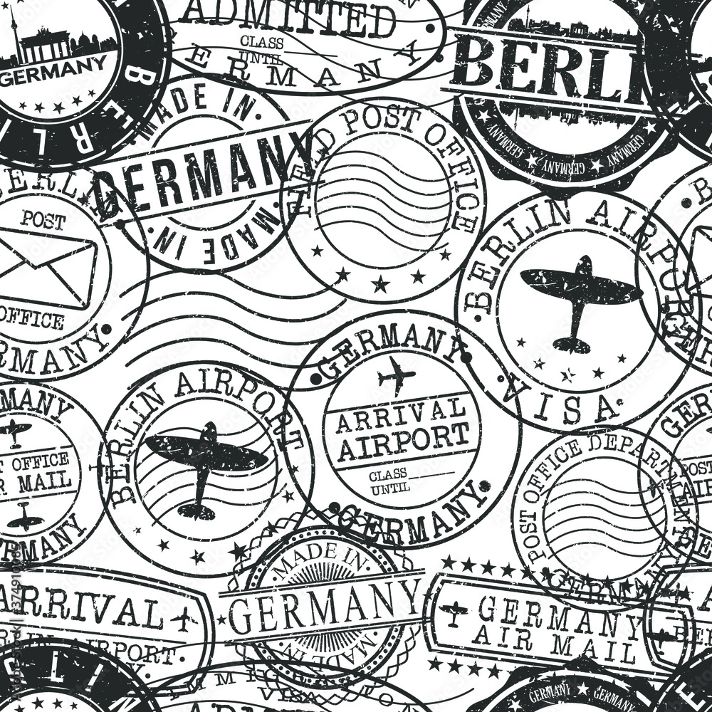 Berlin Germany Stamps. City Stamp Vector Art. Postal Passport Travel. Design Set Pattern.