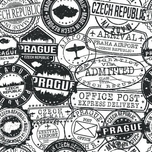 Prague Czech Republic Stamps. City Stamp Vector Art. Postal Passport Travel. Design Set Pattern.