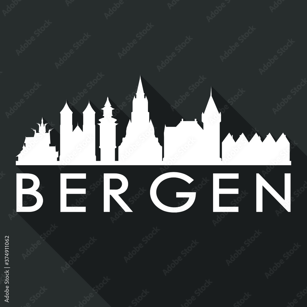 Fototapeta premium Bergen Flat Icon Skyline Silhouette Design City Vector Art Famous Buildings.
