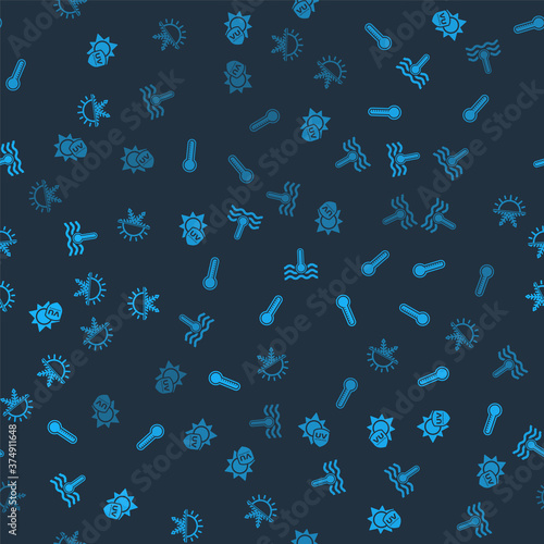 Set UV protection, Meteorology thermometer, Water and Sun and snowflake on seamless pattern. Vector.