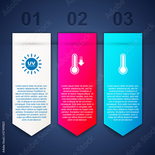 Set UV protection, Meteorology thermometer and . Business infographic template. Vector.