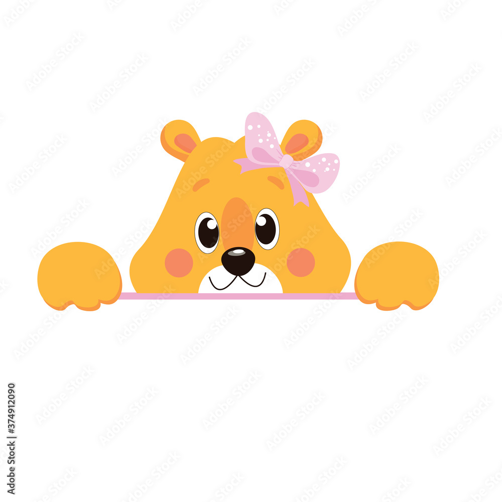 Cartoon vector illustration of sitting lion cub. Isolated over white.