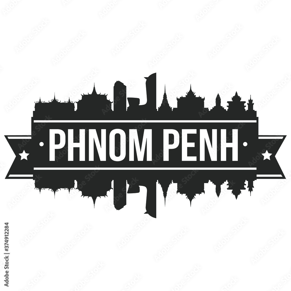 Phnom Phen Skyline Silhouette Stamp City Design Vector Art.