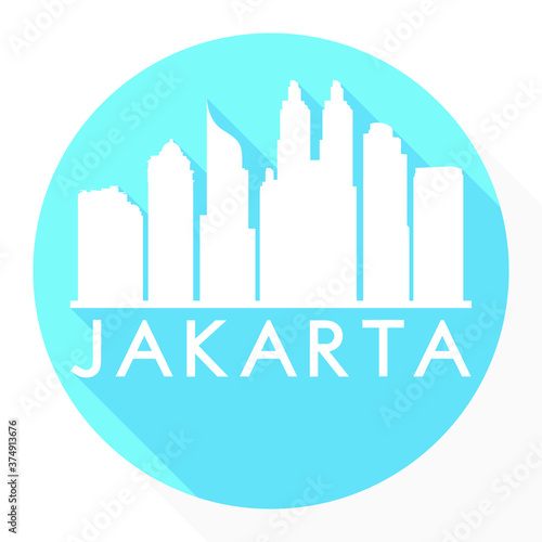 Jakarta Indonesia Asia Flat Icon Skyline Silhouette Design City Vector Art Famous Buildings.