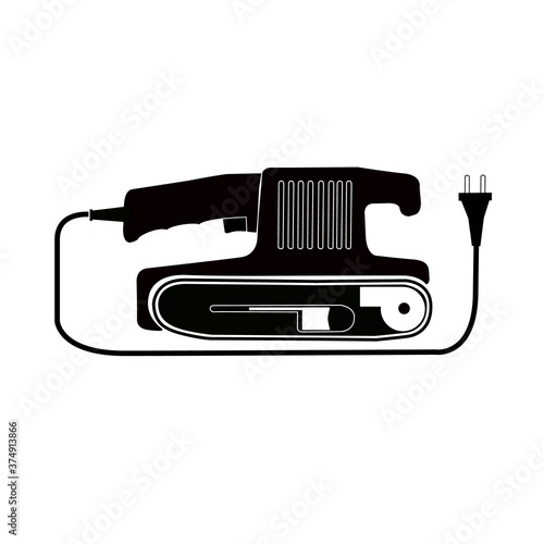 Vector illustration of a black electric belt sander on a white background.