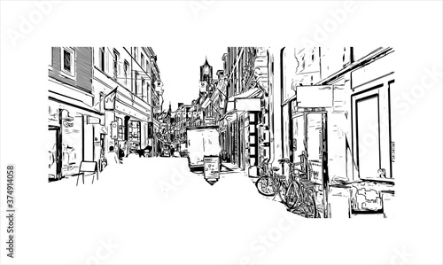 Building view with landmark of Arnhem is a city and municipality situated in the eastern part of the Netherlands. Hand drawn sketch illustration in vector.