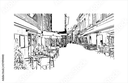 Building view with landmark of Arnhem is a city and municipality situated in the eastern part of the Netherlands. Hand drawn sketch illustration in vector.
