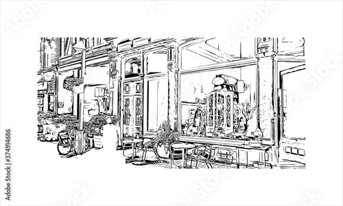 Building view with landmark of Arnhem is a city and municipality situated in the eastern part of the Netherlands. Hand drawn sketch illustration in vector.