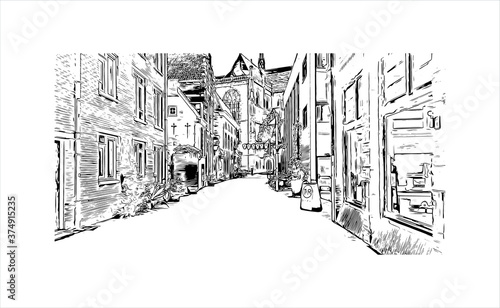 Building view with landmark of Arnhem is a city and municipality situated in the eastern part of the Netherlands. Hand drawn sketch illustration in vector.