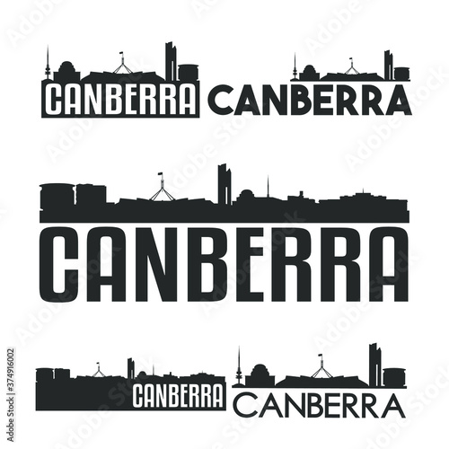 Canberra Australia Capital. Flat Icon Skyline Vector. Silhouette Design Set.