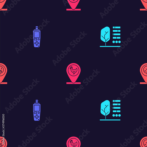 Set Plant status, Portable sensor, Chicken farm and location and Location tree on seamless pattern. Vector.