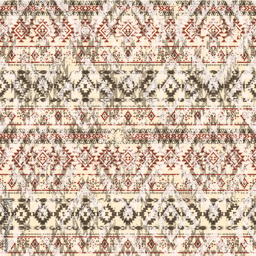 Native American style fabric patchwork wallpaper grunge abstract vector seamless pattern 