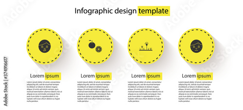 Set Runny nose, Orange fruit, Mold and Man with excessive sweating. Business infographic template. Vector.