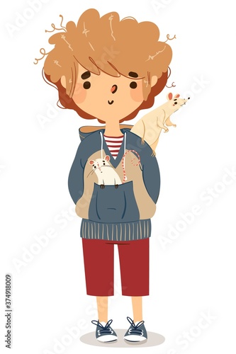 little boy with rats