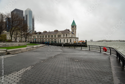 The pedestrian path on Battery Park in New York City