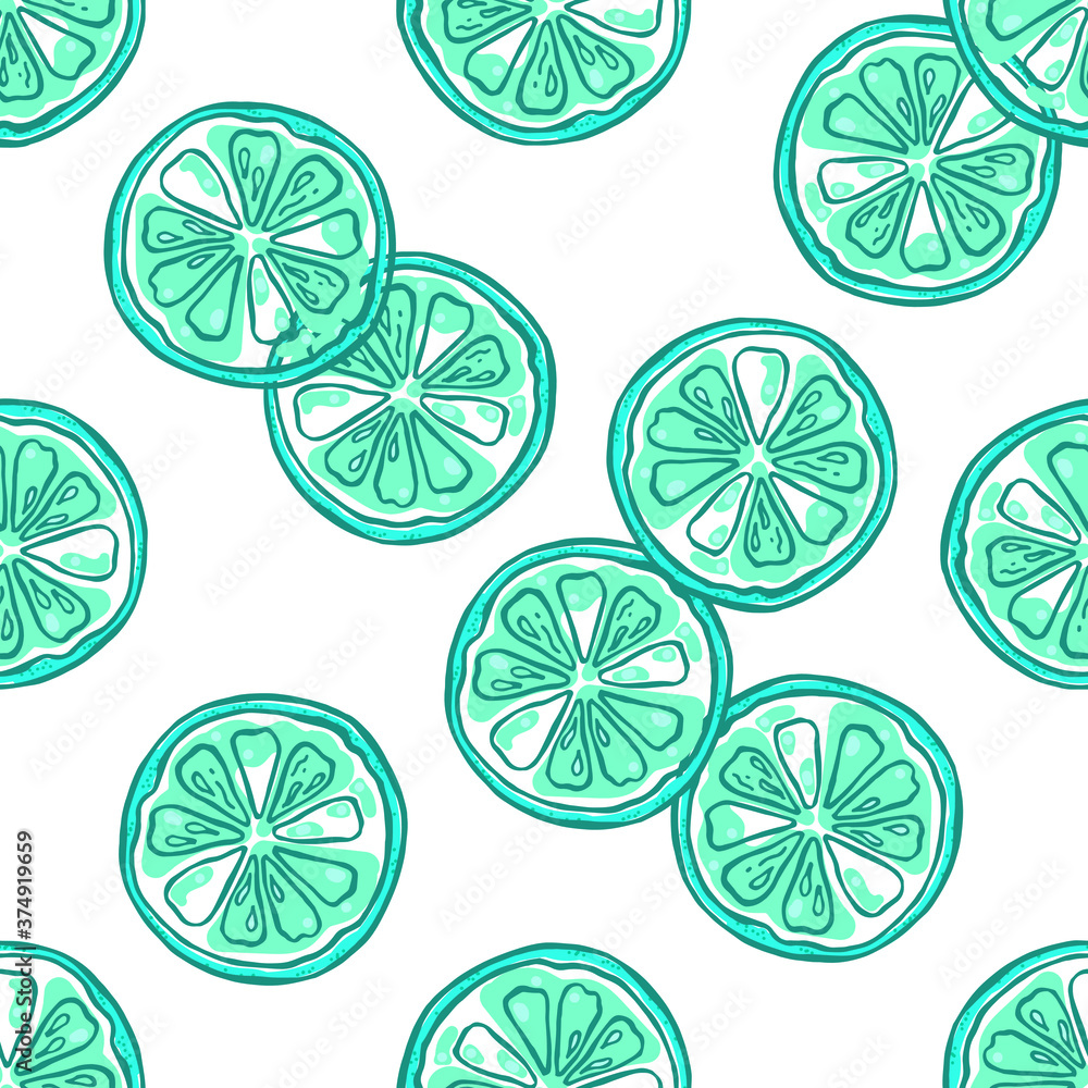 Seamless pattern with blue citrus slice, vector illustration