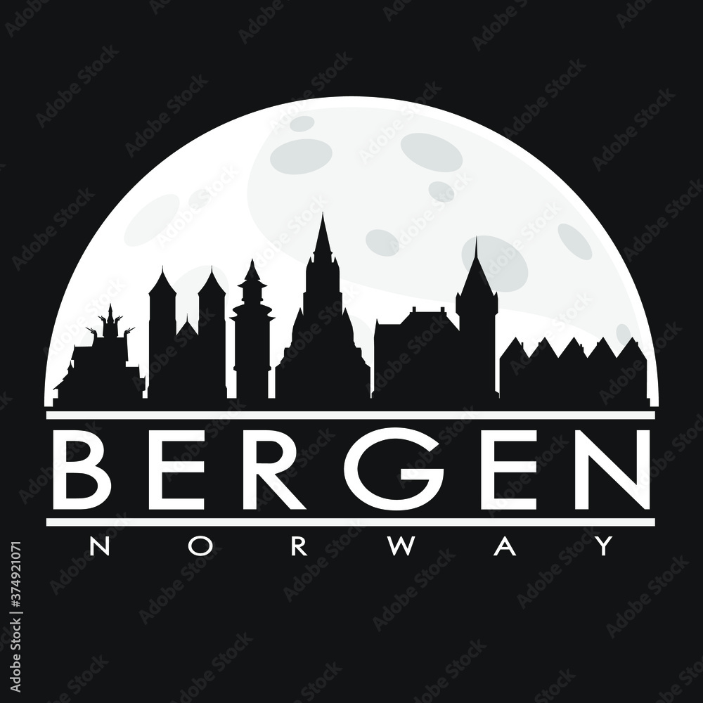 Bergen Flat Icon Skyline Silhouette Design City Vector Art Famous Buildings.