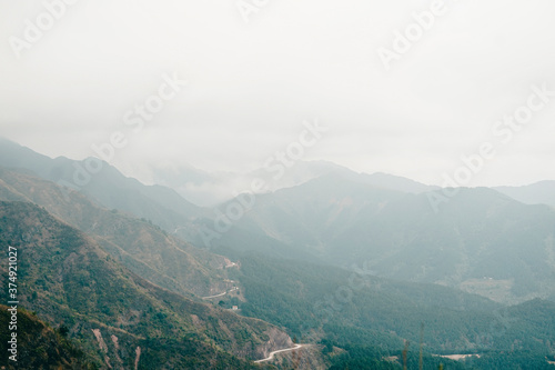 Panoramic image of Binh Lieu mountains area in Quang Ninh province in northeastern Vietnam. This is the border region of Vietnam - China.