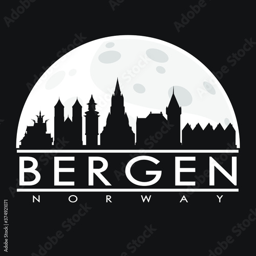 Bergen Flat Icon Skyline Silhouette Design City Vector Art Famous Buildings.
