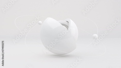 White glossy hemispheres. White background. Monochrome abstract animation, 3d render.	