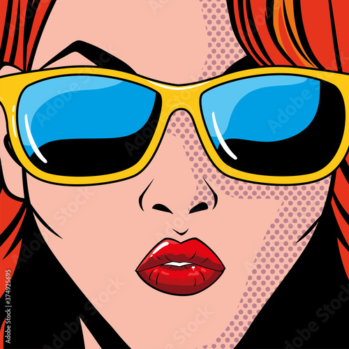 portrait of woman with sunglasses  pop art style