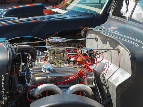 Tablou pe pânză exposed hot rod engine at car show, custom built cars, tuner cars