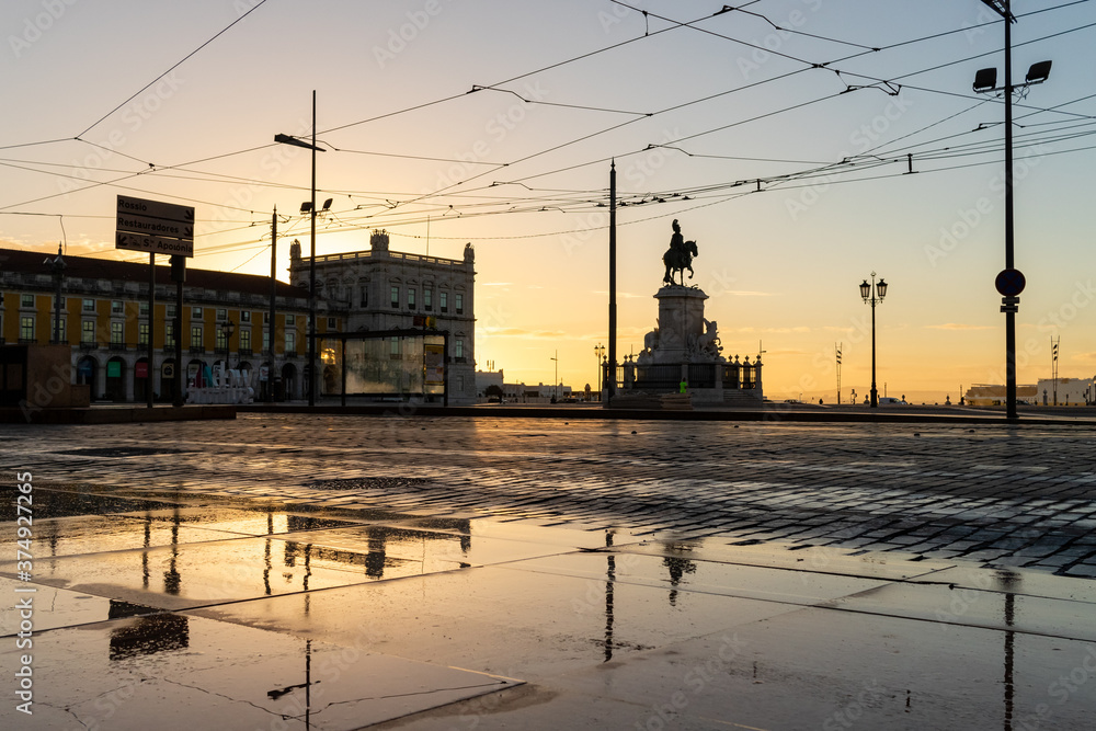 Streets an architecture of Lisbon on early sunrise