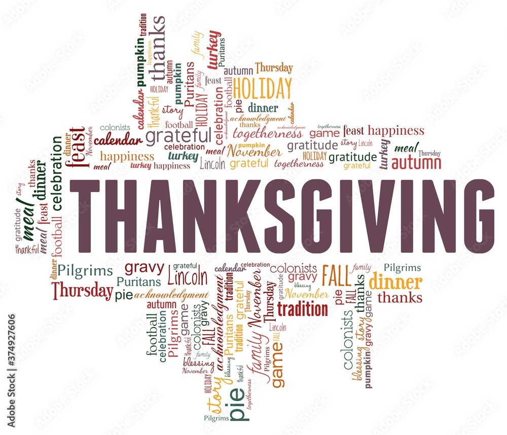 Thanksgiving vector illustration word cloud isolated on a white background. Thanksgiving vector illustration word cloud isolated on a white background.