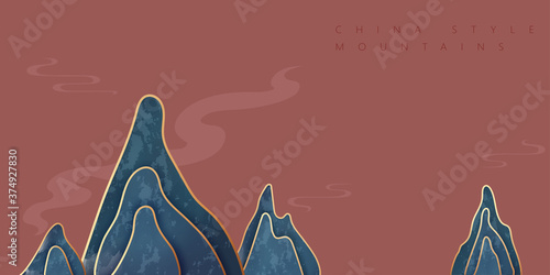 Abstract mountains, Chinese national tide style illustration, Chinese traditional vector illustration